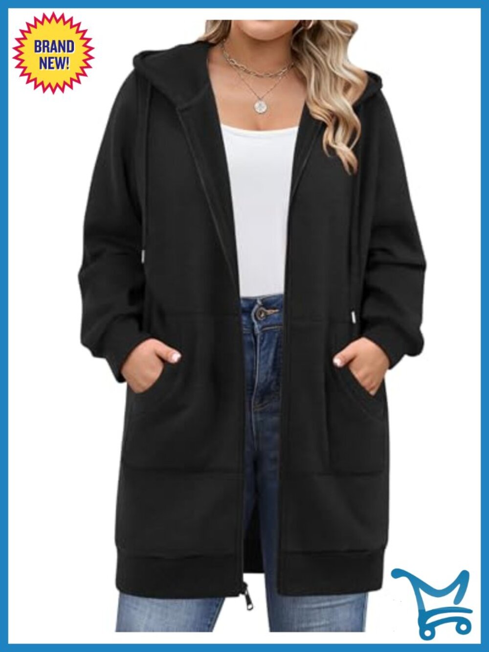 Plus Size Zip Up Fleece Hoodie Long Sleeve Sweatshirt with Pockets